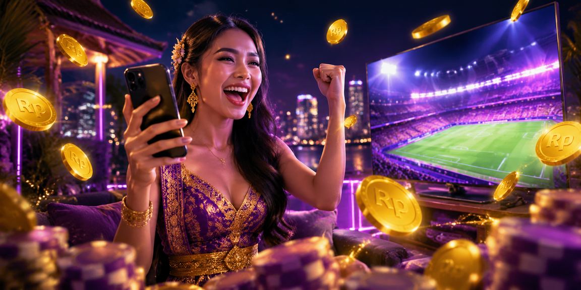 Tampilan antarmuka casino mobile dengan efek neon yang menarik di malam hari